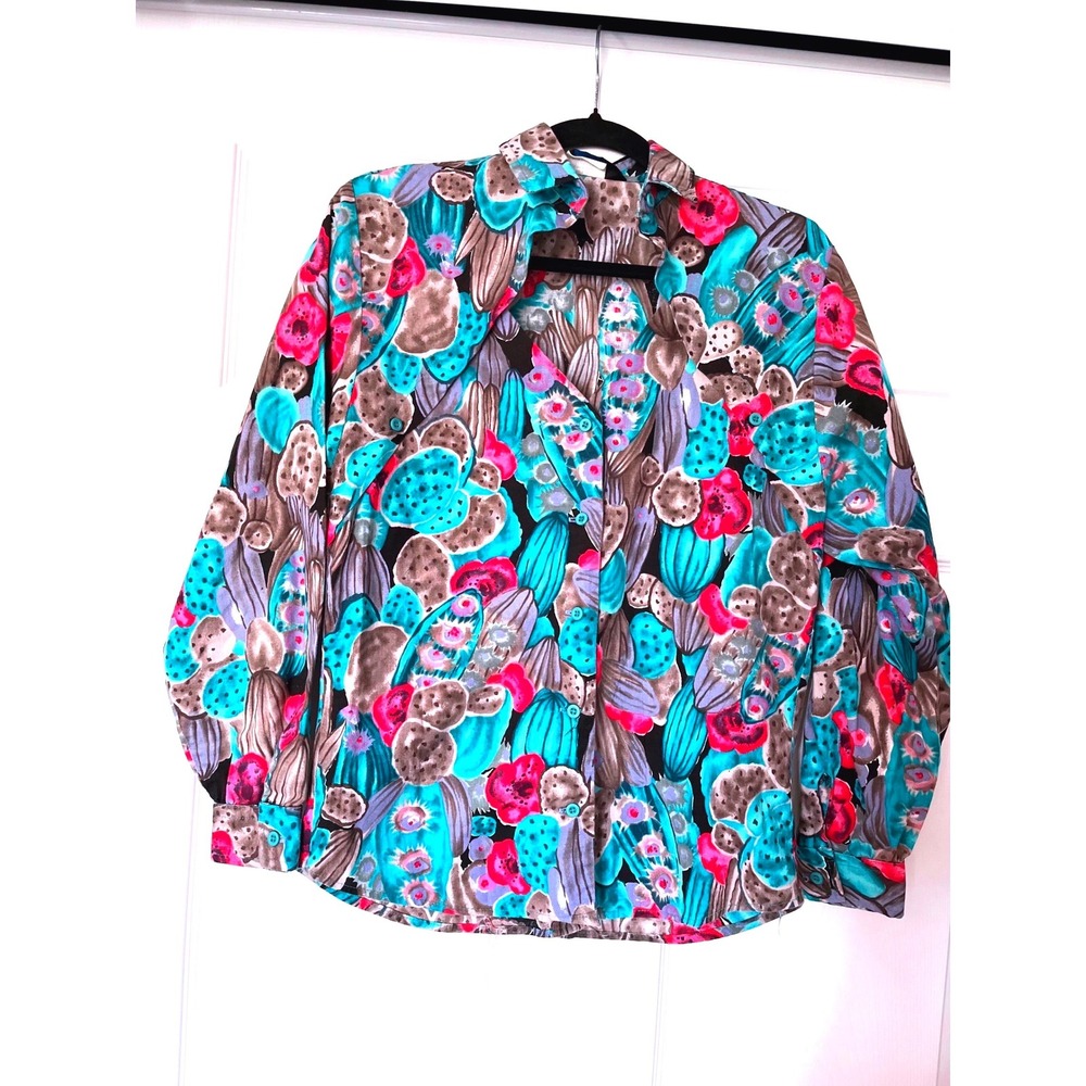 Roper Womens Cactus Floral Western Button Down Shirt Turquoise Magenta S Small
